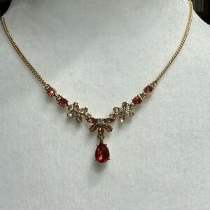 Givenchy Gold and Red Floral Necklace